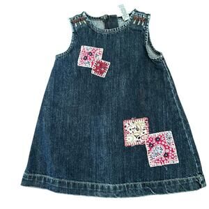 Vintage Y2K Baby Gap Paisley Patchwork Denim Dress Romper size 12-18 months